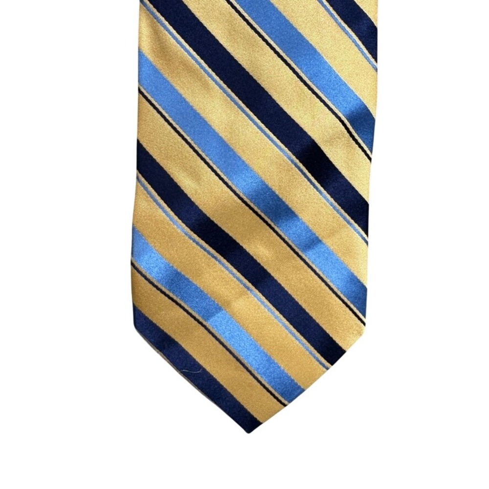 Burma Bibas Silk Tie Mens Gold Navy Blue Light Blue Striped Handmade Necktie